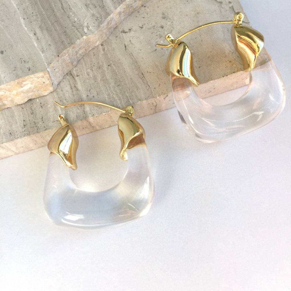 NEW~ Anthropologie Clear Resin Hoop Earrings - Picture 9 of 10